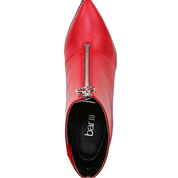 New w/Box Bar III Briget Red Faux Leather Front Zip Ball-Chain Dress Ankle Boots - Picture 3 of 6